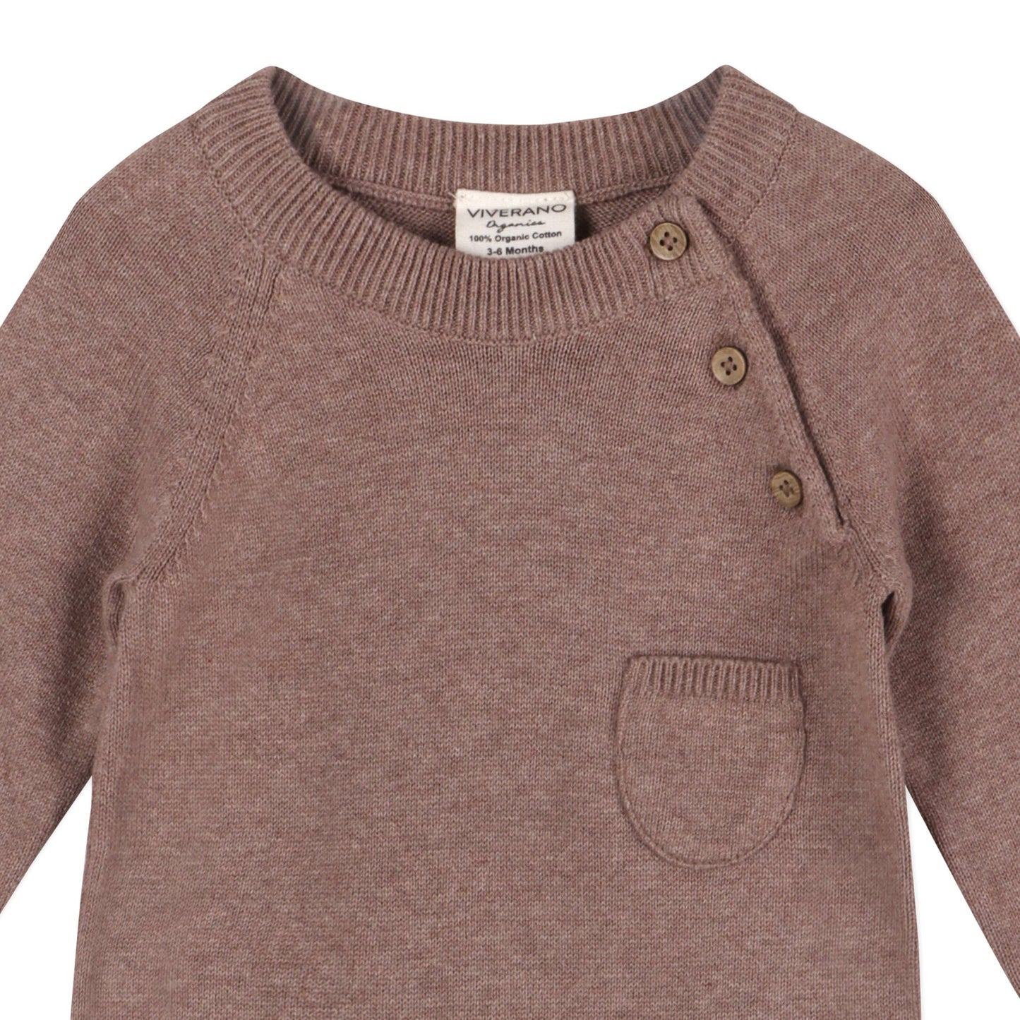 Side Button & Pocket Knit Baby Jumpsuit (Organic Cotton): Cafe Latte