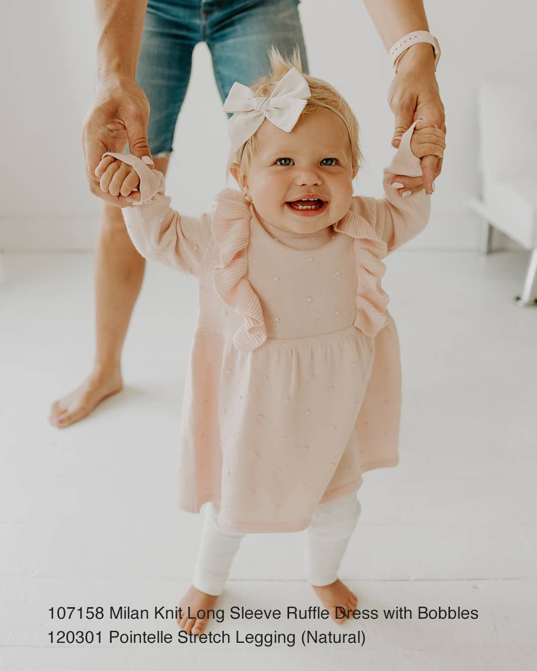 Milan Ruffle Bobble Baby Sweater Knit Dress (Organic Cotton): Blush