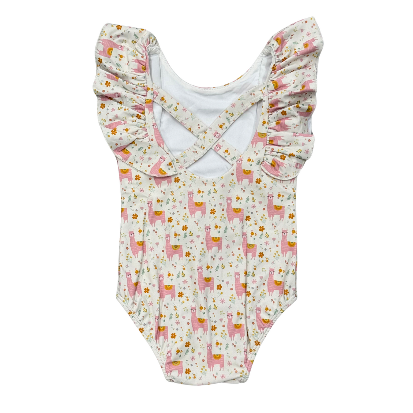 Baby Girl Ruffle Sleeve Cross Back Swimsuit