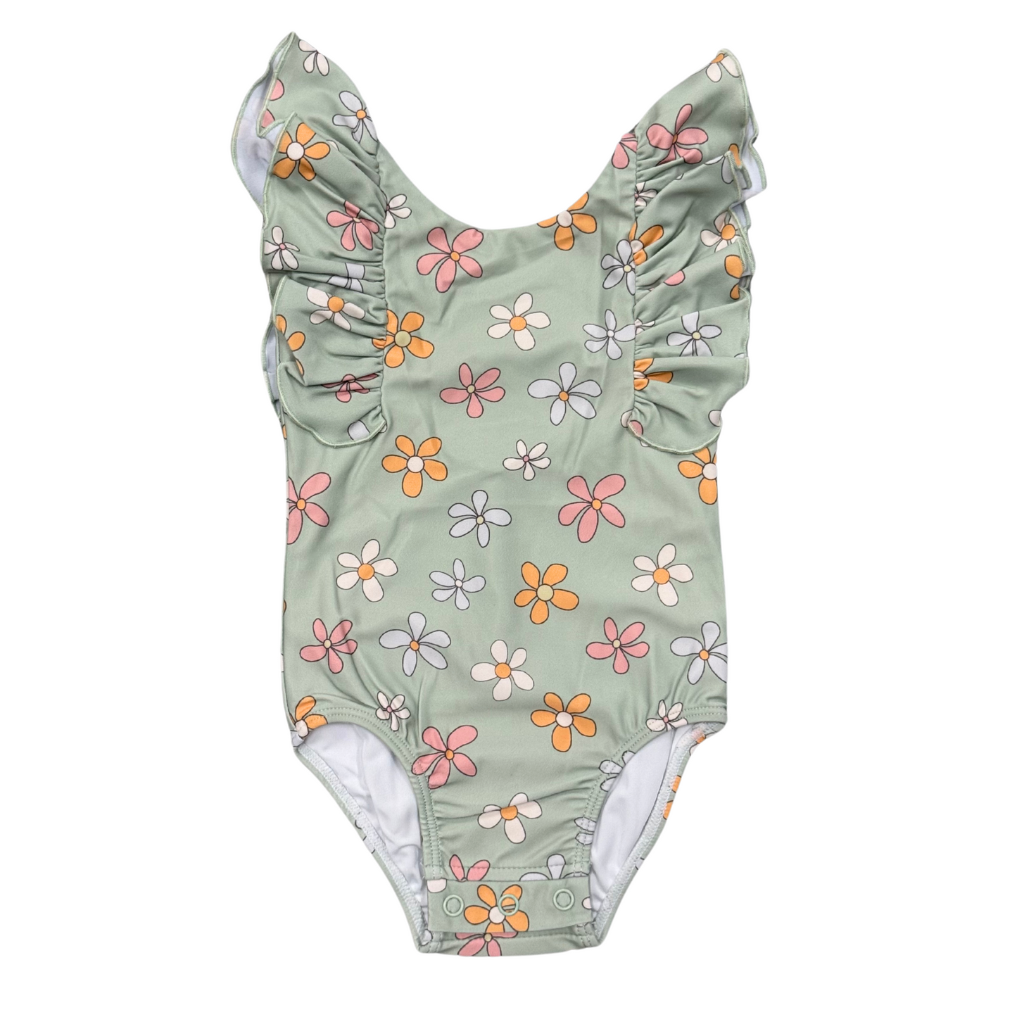 Baby Girl Ruffle Sleeve Cross Back Swimsuit