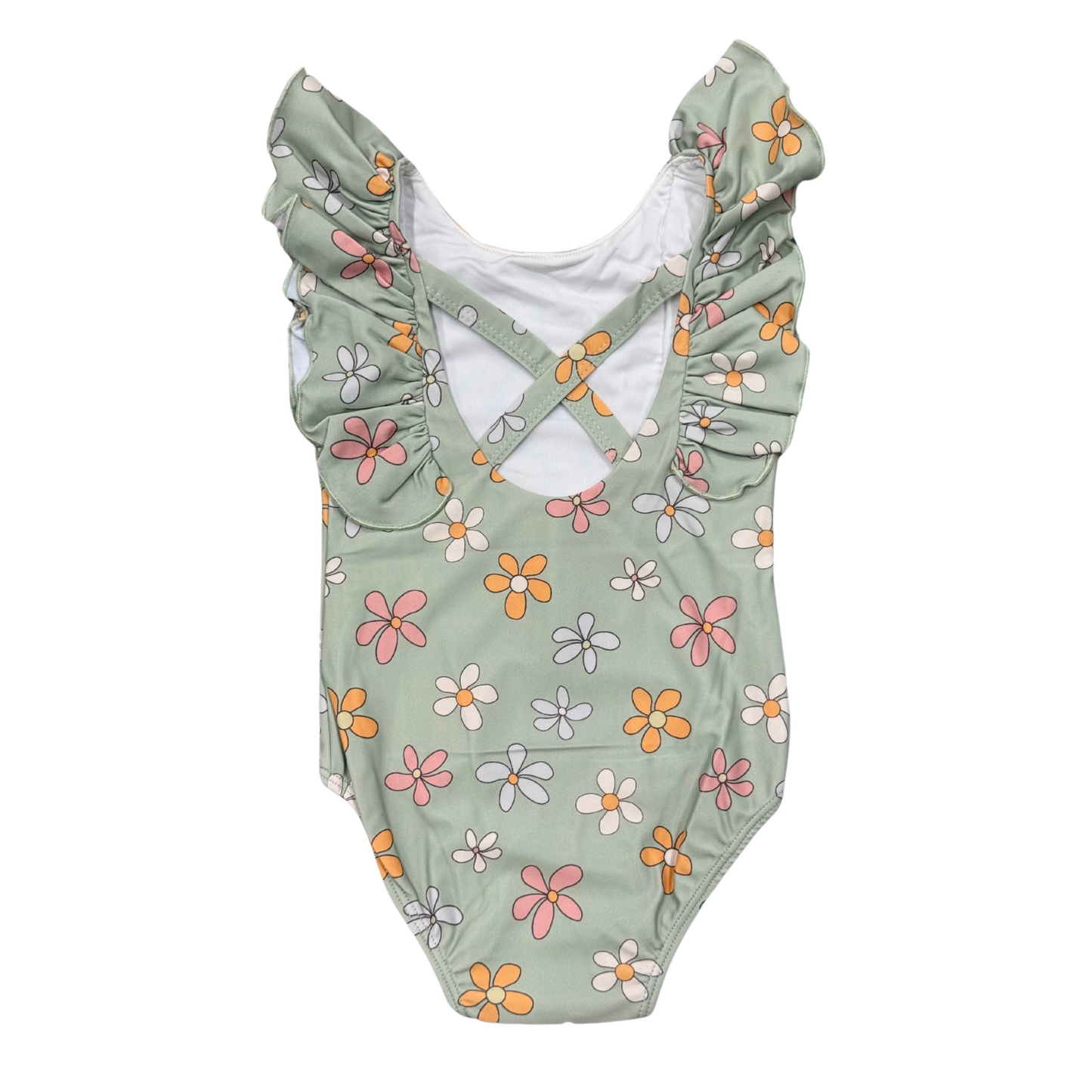 Baby Girl Ruffle Sleeve Cross Back Swimsuit