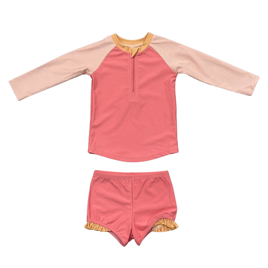 Girl's Zip Rash Guard Swimsuit