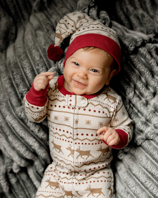 Fair Isle Rudolph - 2 Way Zipper Footie with Cap