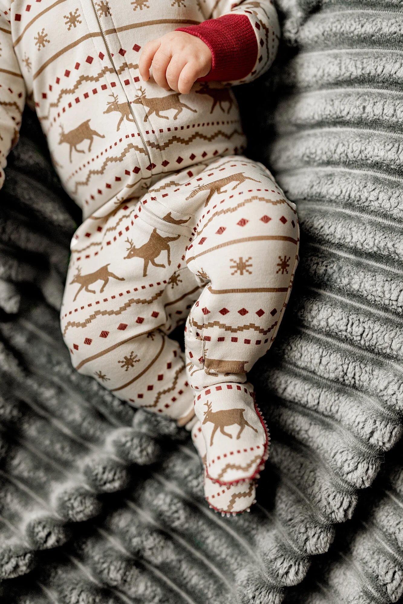 Fair Isle Rudolph - 2 Way Zipper Footie with Cap