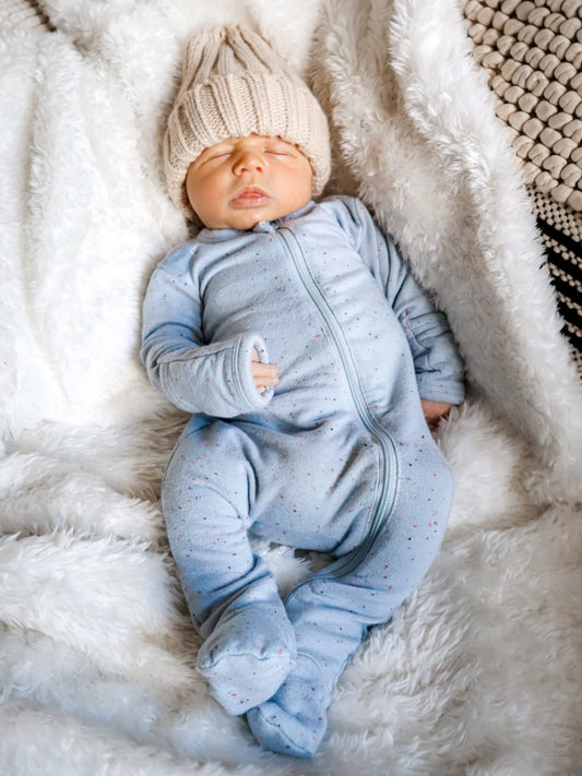 Glacier Blue Speckled Organic Zip Footie