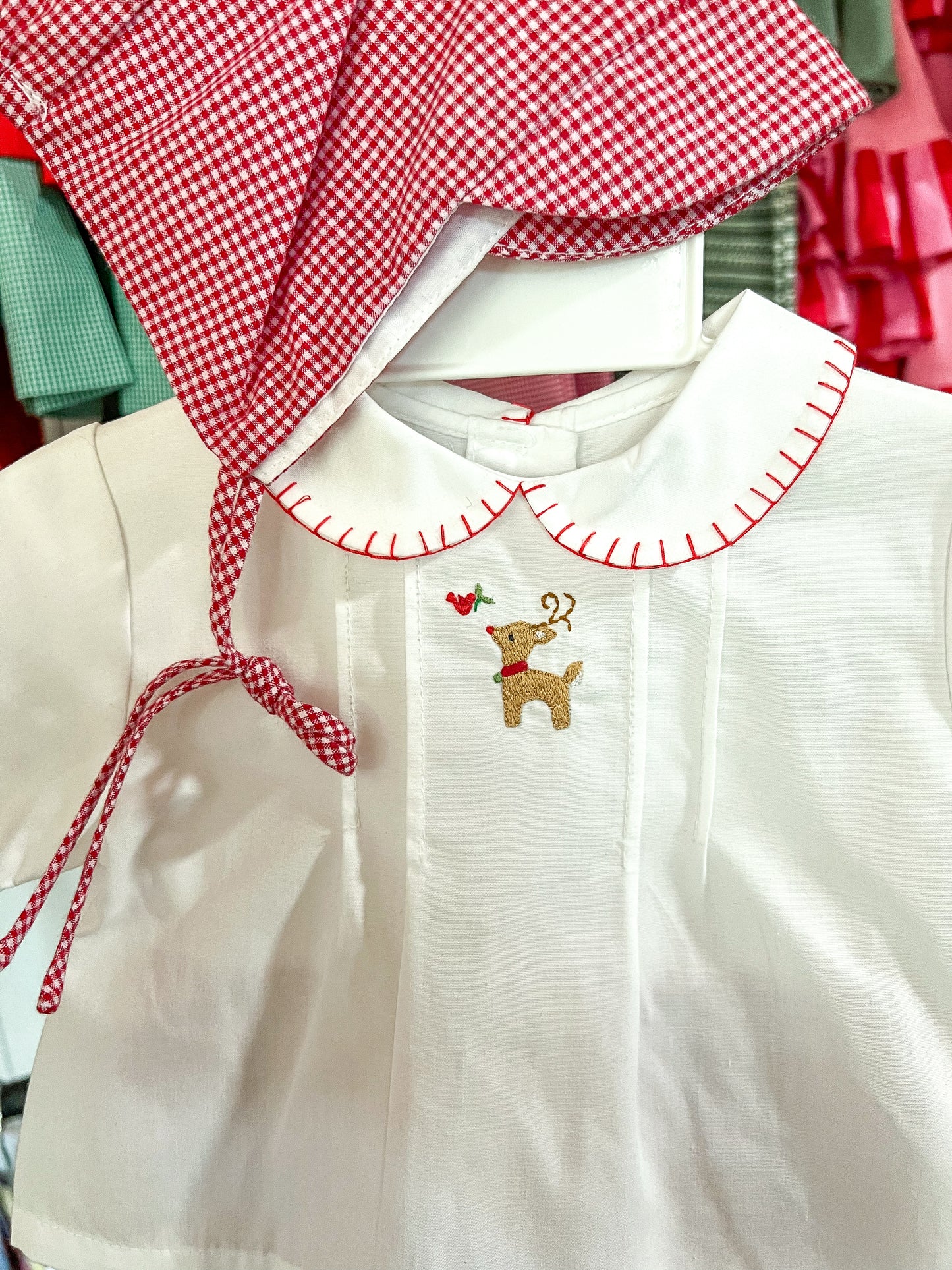 Embroidered Reindeer Diaper Set with Bonnet