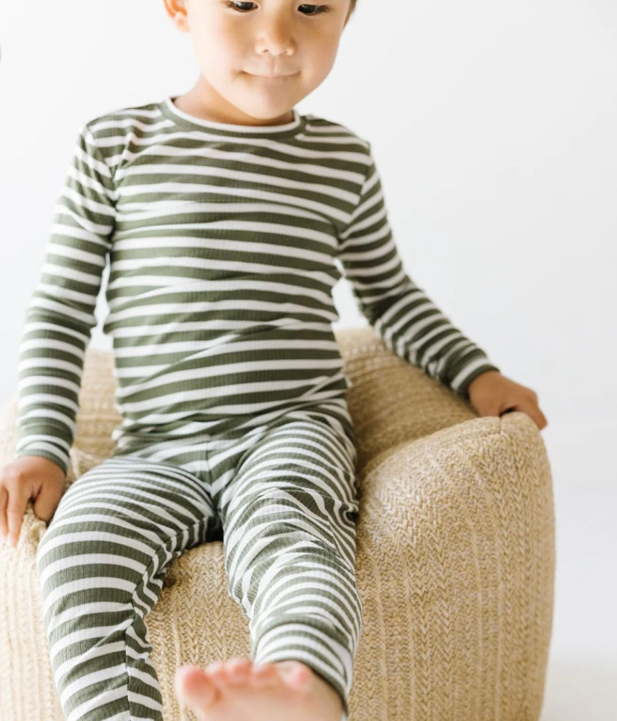 Pines Green Stripes Two Piece Set - Long Sleeve/Pants