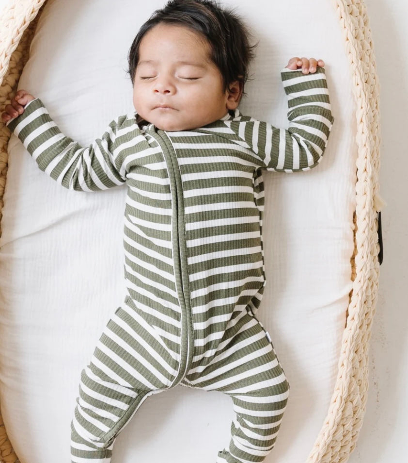 Pine Green Striped Romper