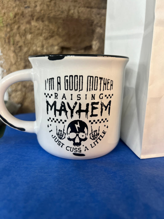 Raising Mayhem | Mom Life | Motherhood | Toddler Mom: Distressed White Mug