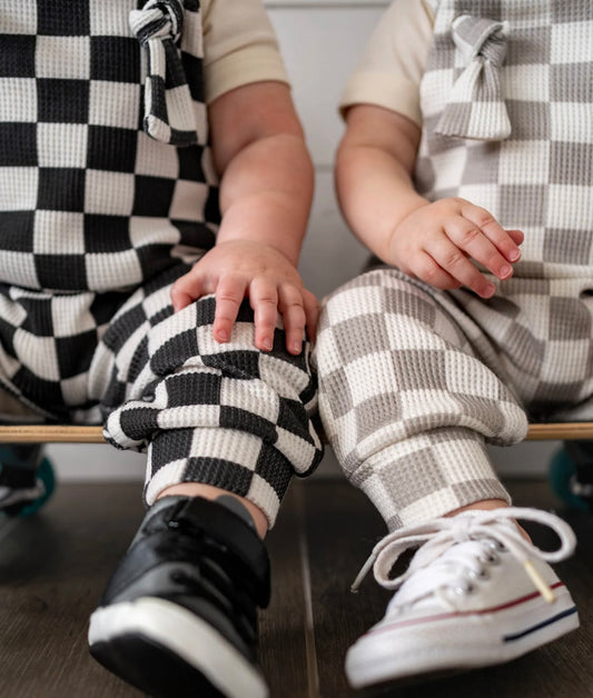 Waffle GREY Checkered Adjustable Knot Romper