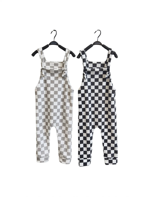 Waffle BLACK Checkered Adjustable Knot Romper