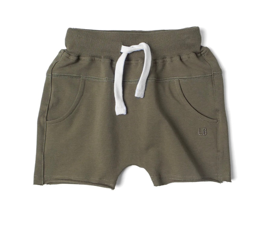 Little Bipsy Raw Edge Harem Shorts - Dark Moss