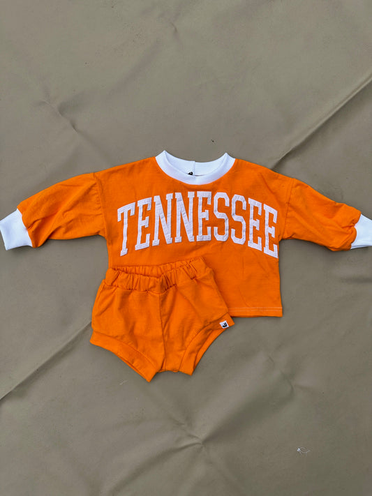 JuneJuly Custom Upcycled Children's Clothing: 9-12m/ Long Sleeve Boxy TShirt & Shorties Set