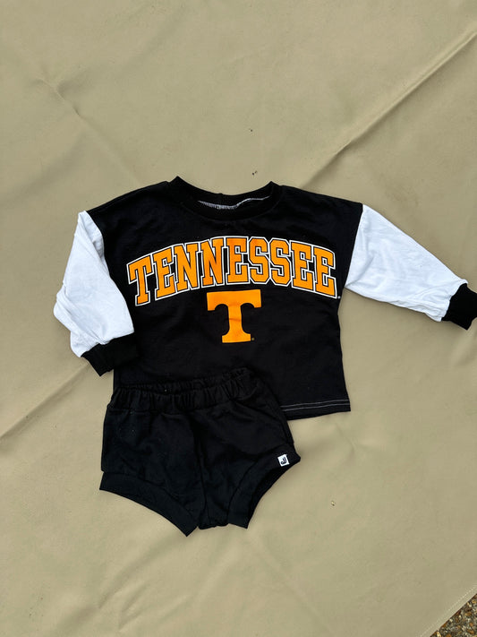 JuneJuly Custom Upcycled Children's Clothing: 2T/ Long Sleeve Boxy TShirt & Shorties Set