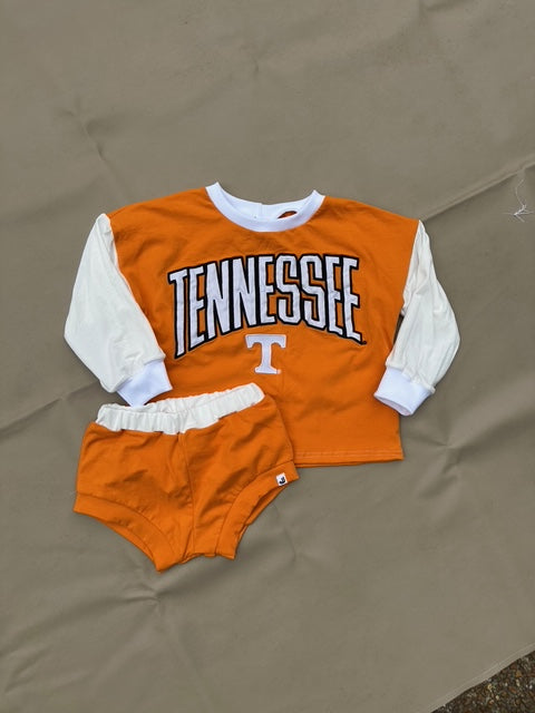 JuneJuly Custom Upcycled Children's Clothing: 4T/ Long Sleeve Boxy TShirt & Shorties Set