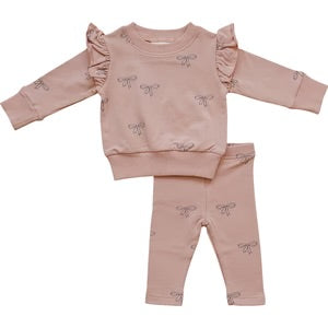 Pink Bow Ruffle Top French Terry Set