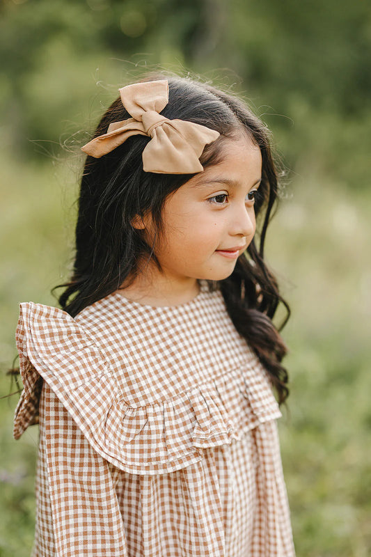 Gingham Brown Ruffle Dress