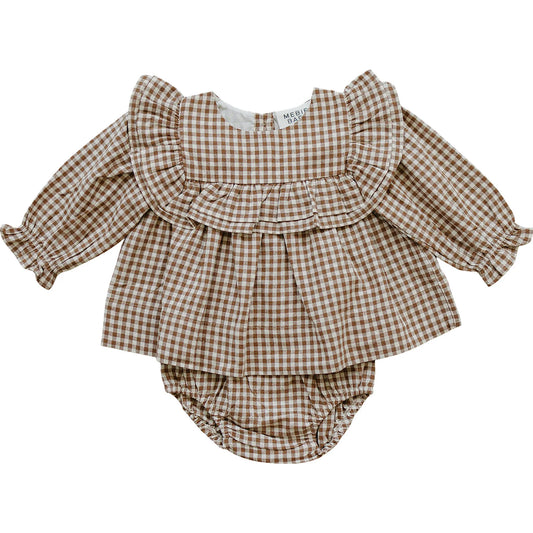 Brown Gingham Ruffle Top with Diaper Cover