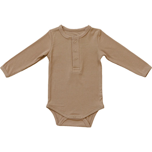 Latte Bamboo Organic Snap Long Sleeve Ribbed Bodysuit