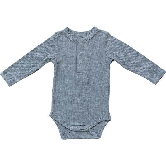 Heather Gray Bamboo Organic Snap Long Sleeve Ribbed Bodysuit