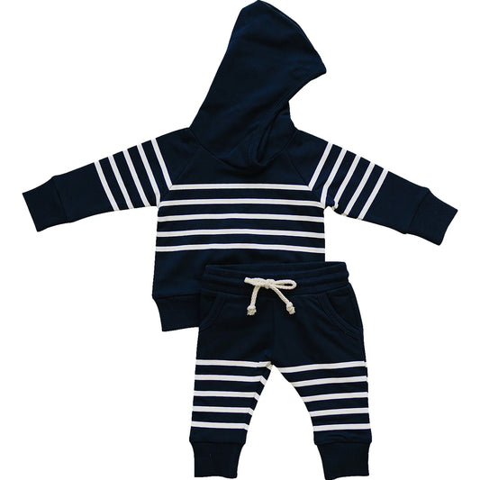 Navy and White Stripe Hooded Jogger Set