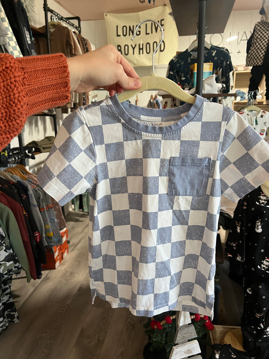 5-6T Little Bipsy Blue Checkered Tee - VGUC