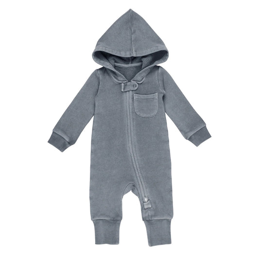 Moonshine Ash Navy - Organic Cozy Zip Hooded Romper