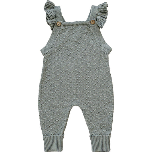 Green Ruffle Knit Overall Romper