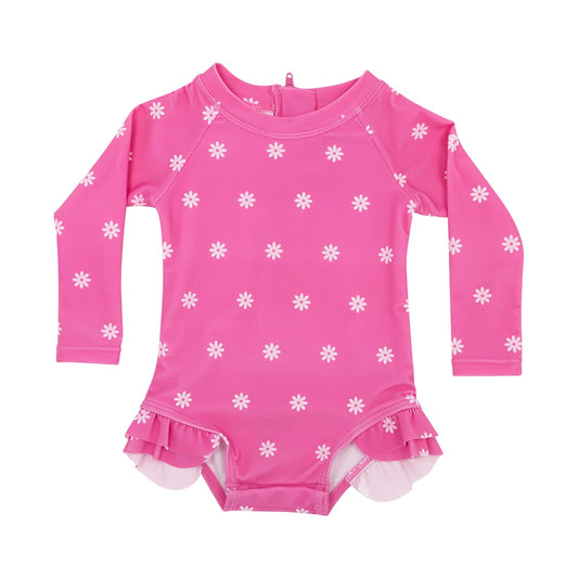 Hot Pink Daisies Long Sleeve Swim Rashguard