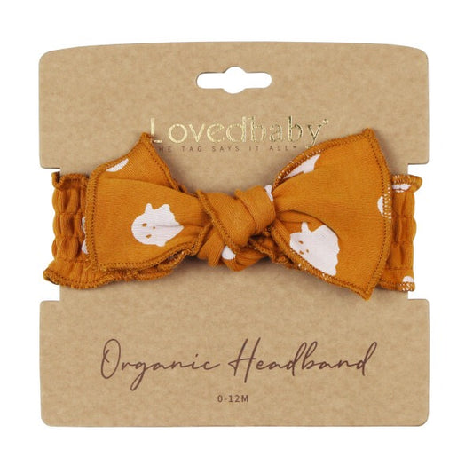 Organic 100% Cotton Smocked Bow - Headband - 0-12m - Ghosts