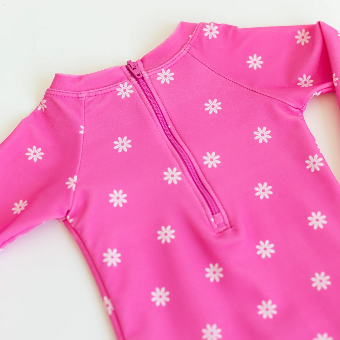 Hot Pink Daisies Long Sleeve Swim Rashguard