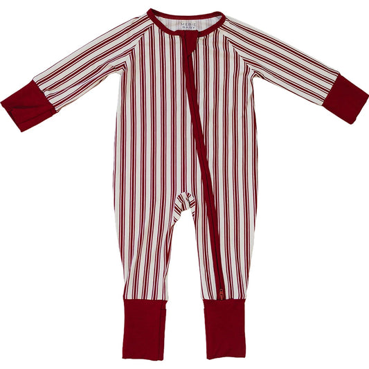 Stripe Red Bamboo Zipper Romper