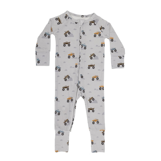 Monster Trucks Small Ribbed Bamboo Zip Romper
