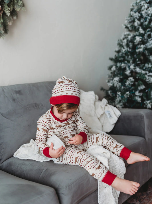 Fair Isle Rudolph - 2 Piece Long Sleeve Set with Cap