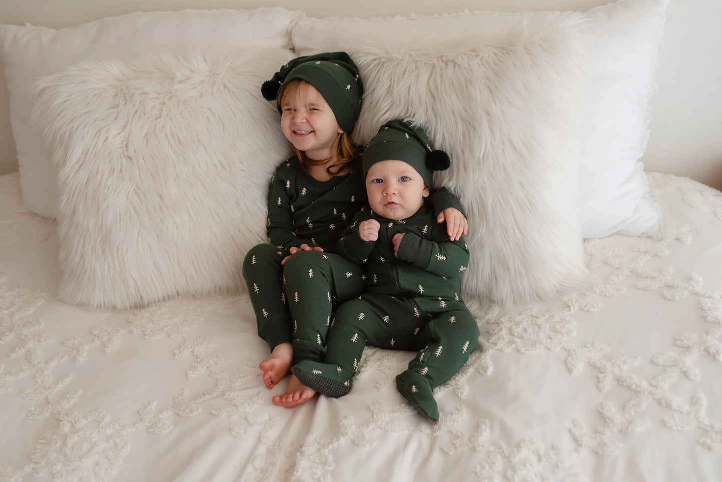 Pine Trees - 2 Way Zipper Footie with Cap