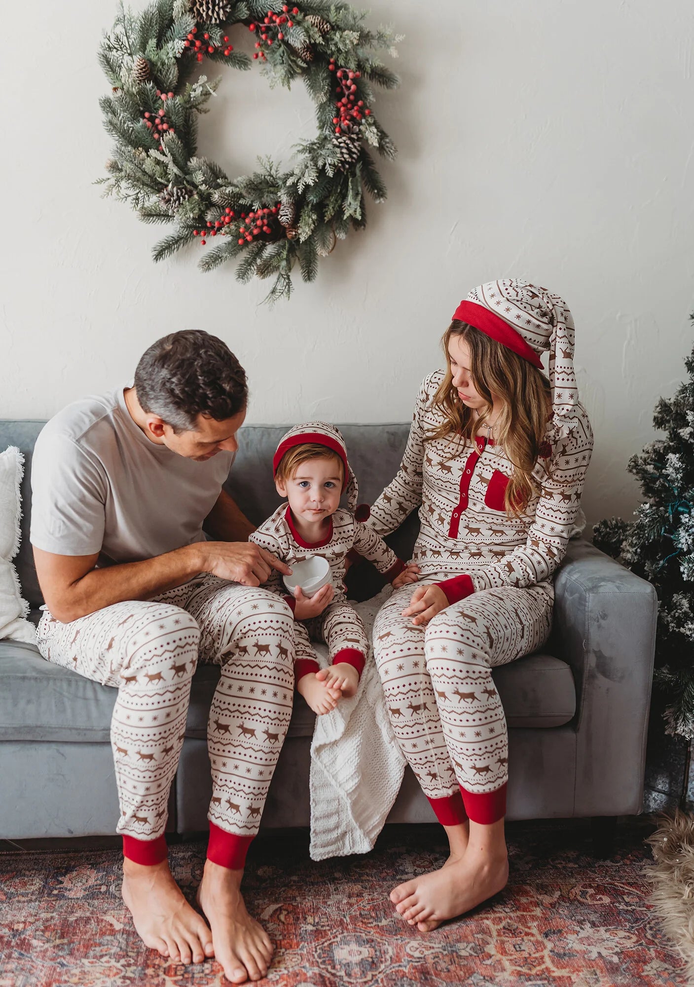 Fair Isle Rudolph - 2 Piece Long Sleeve Set with Cap