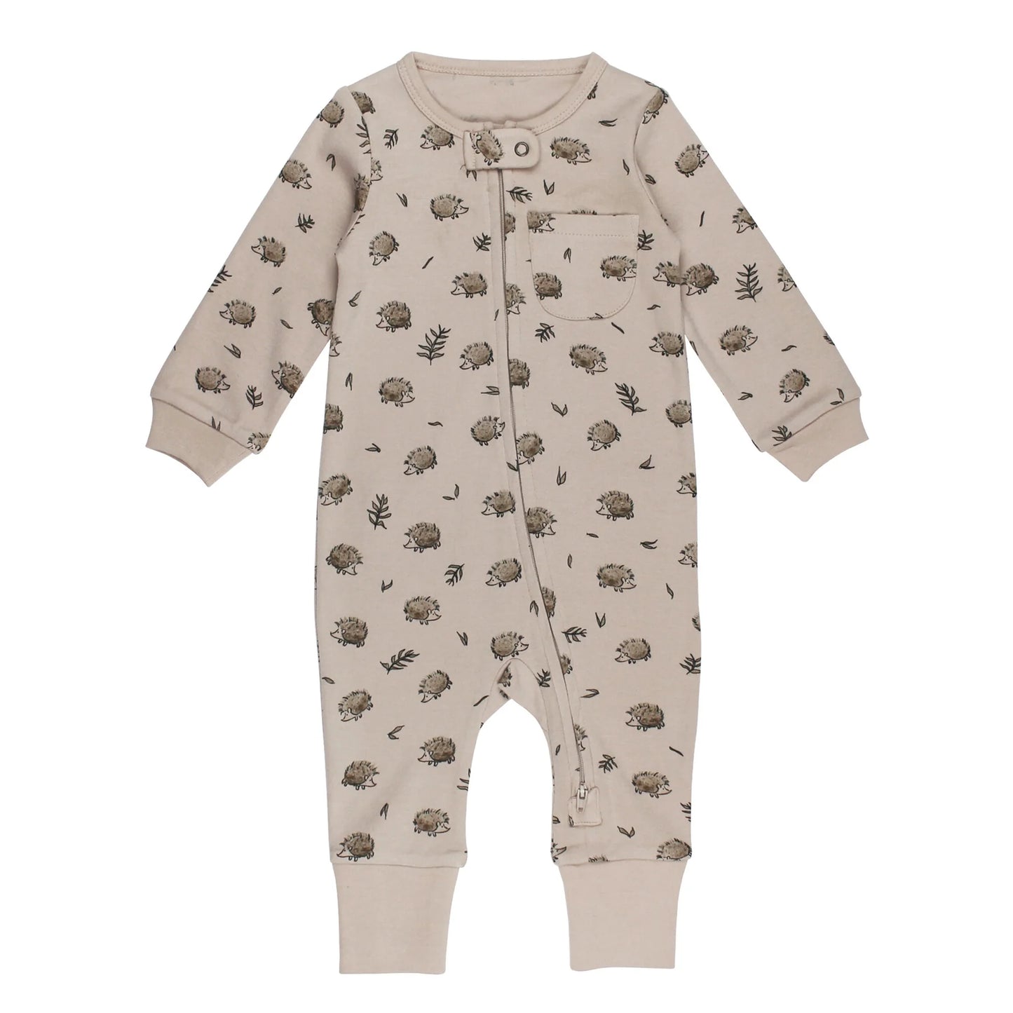 Organic Footless 2-Way Zipper Romper in Hedgehog