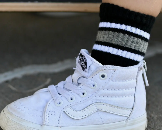 Black, White, Gray Striped Tall Socks