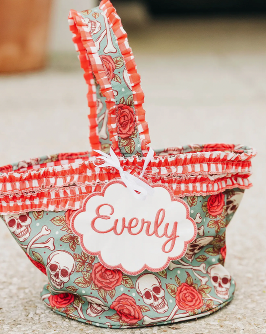 Roses and Skulls Halloween Reversible Basket - Name Tag Not Included