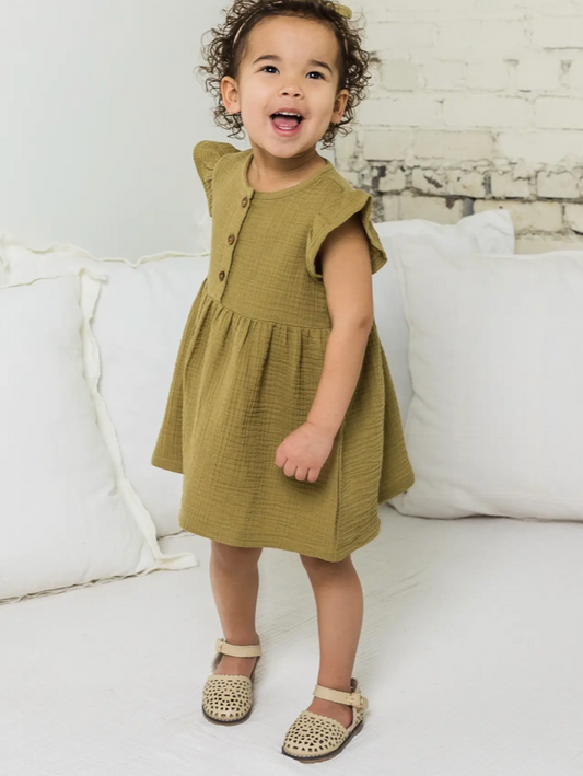 Organic Baby & Kids Gia Muslin Dress - Herb