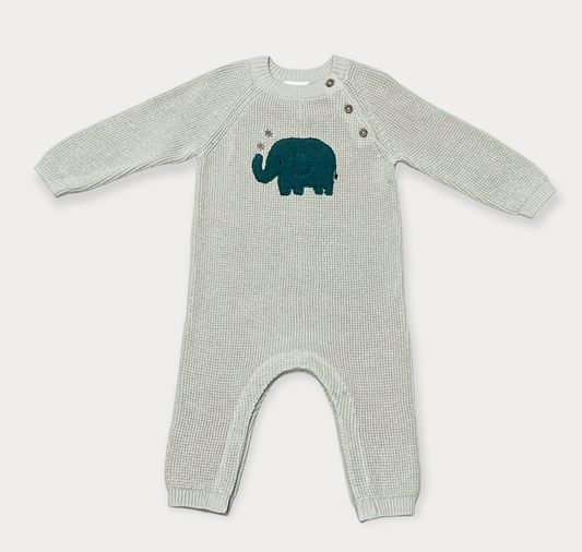 Elephant Jacquard Knit Baby Jumpsuit (Organic)
