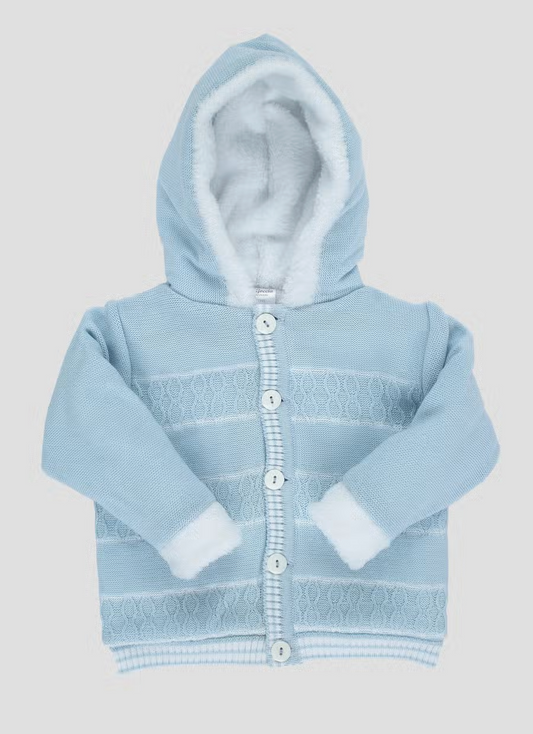 Heirloom Blue Knit Button Cardigan Jacket with Hood