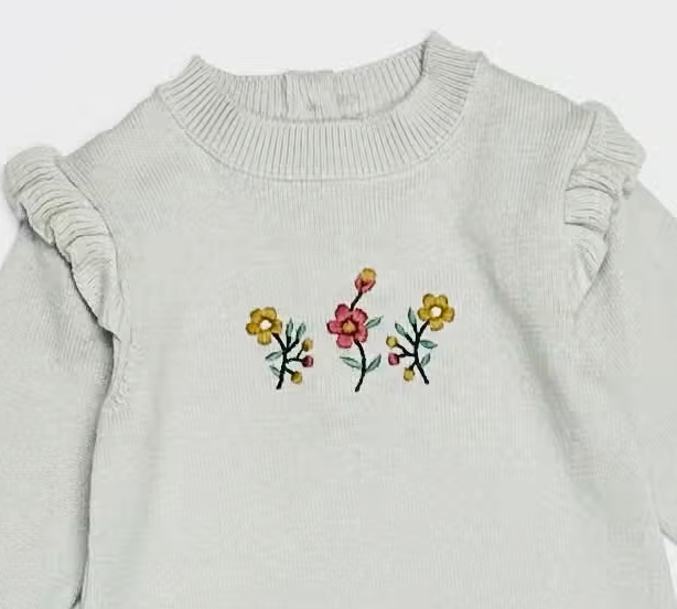 Floral Embroidered Ruffle Organic Sweater Jumpsuit