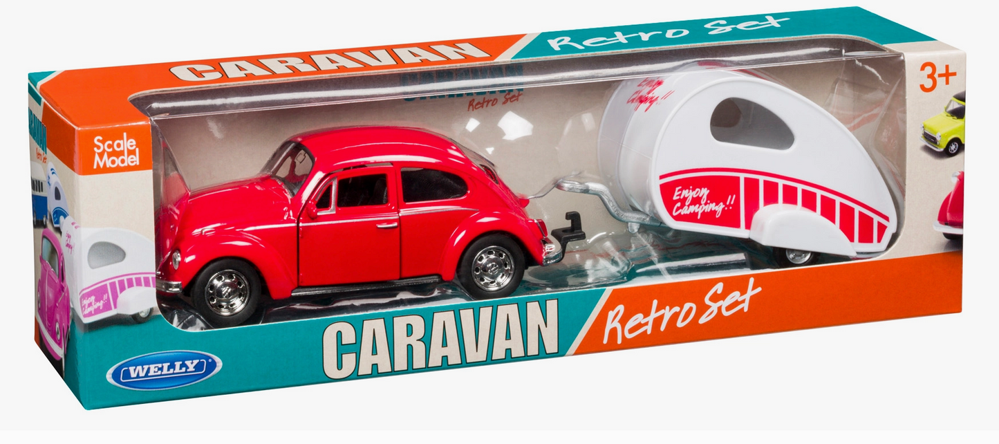 Retro Toy Car Set with Camper