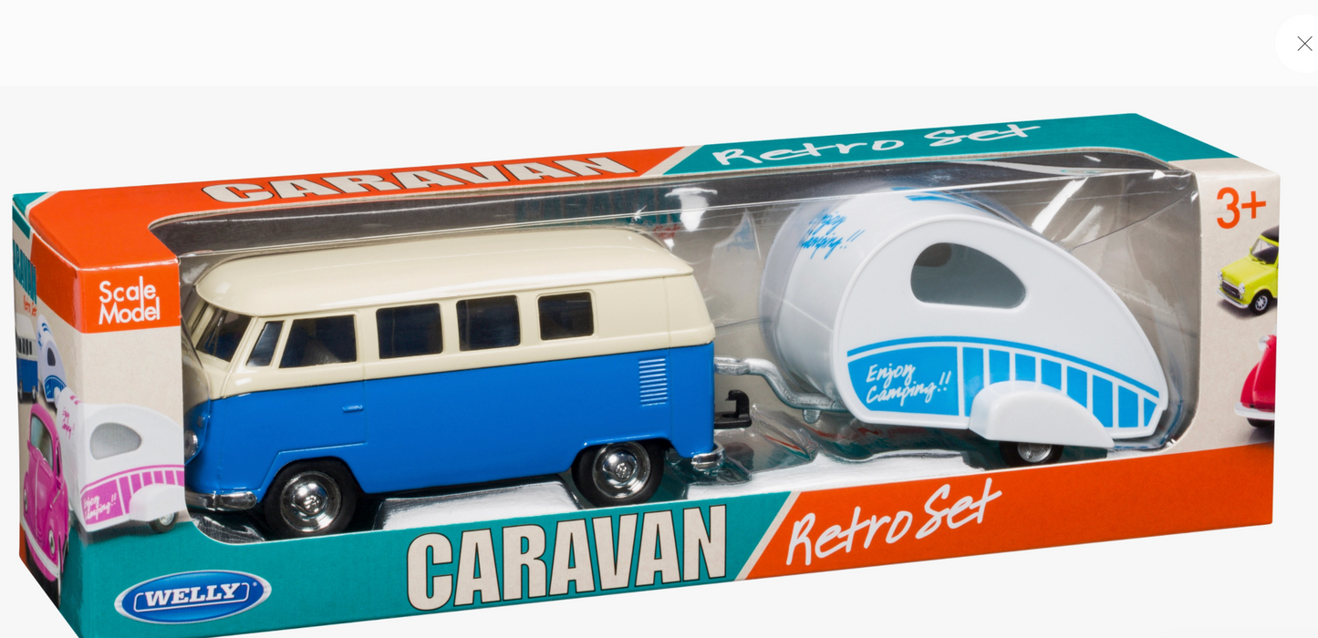 Retro Toy Car Set with Camper