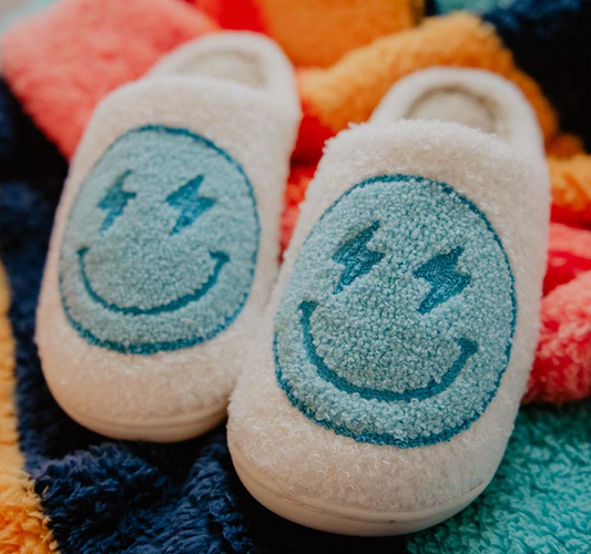 Blue Lightning Smiley Slippers