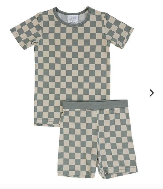 Light Green Checkered Bamboo Two Piece Cozy Set