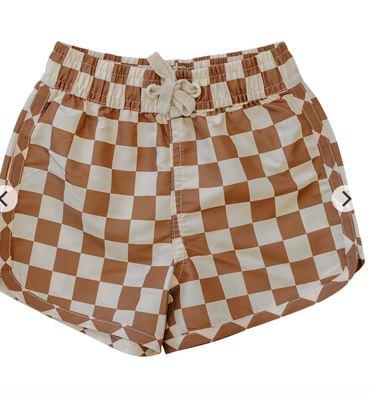 Rust Checkered Swim Shorts