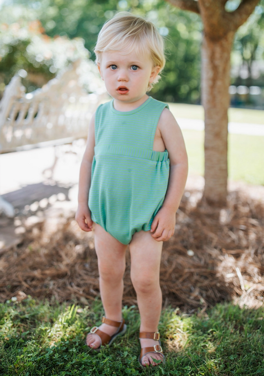 Caden Green and Blue Stripe Bubble Romper