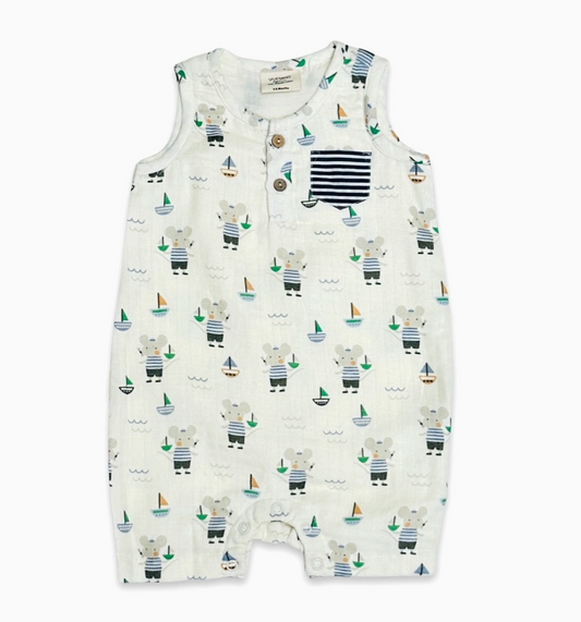Mouse Sailor Short Henley Baby Romper